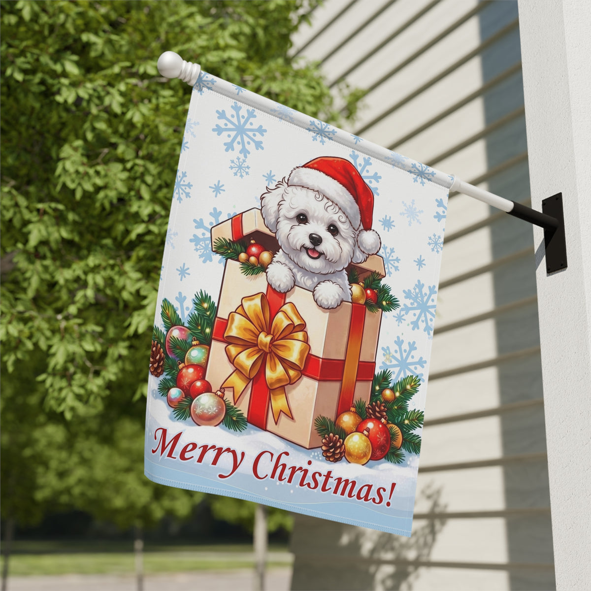 Bichon Frise and Christmas Present Garden Flag