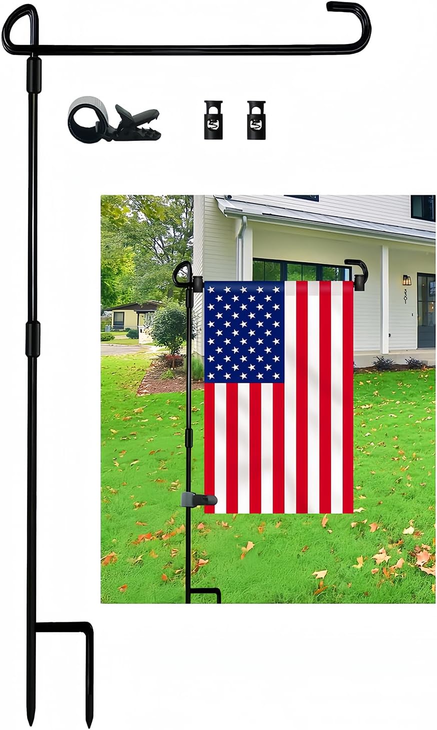 Premium Windproof Garden Flag Pole Set - front view - Dragonfire Gardens