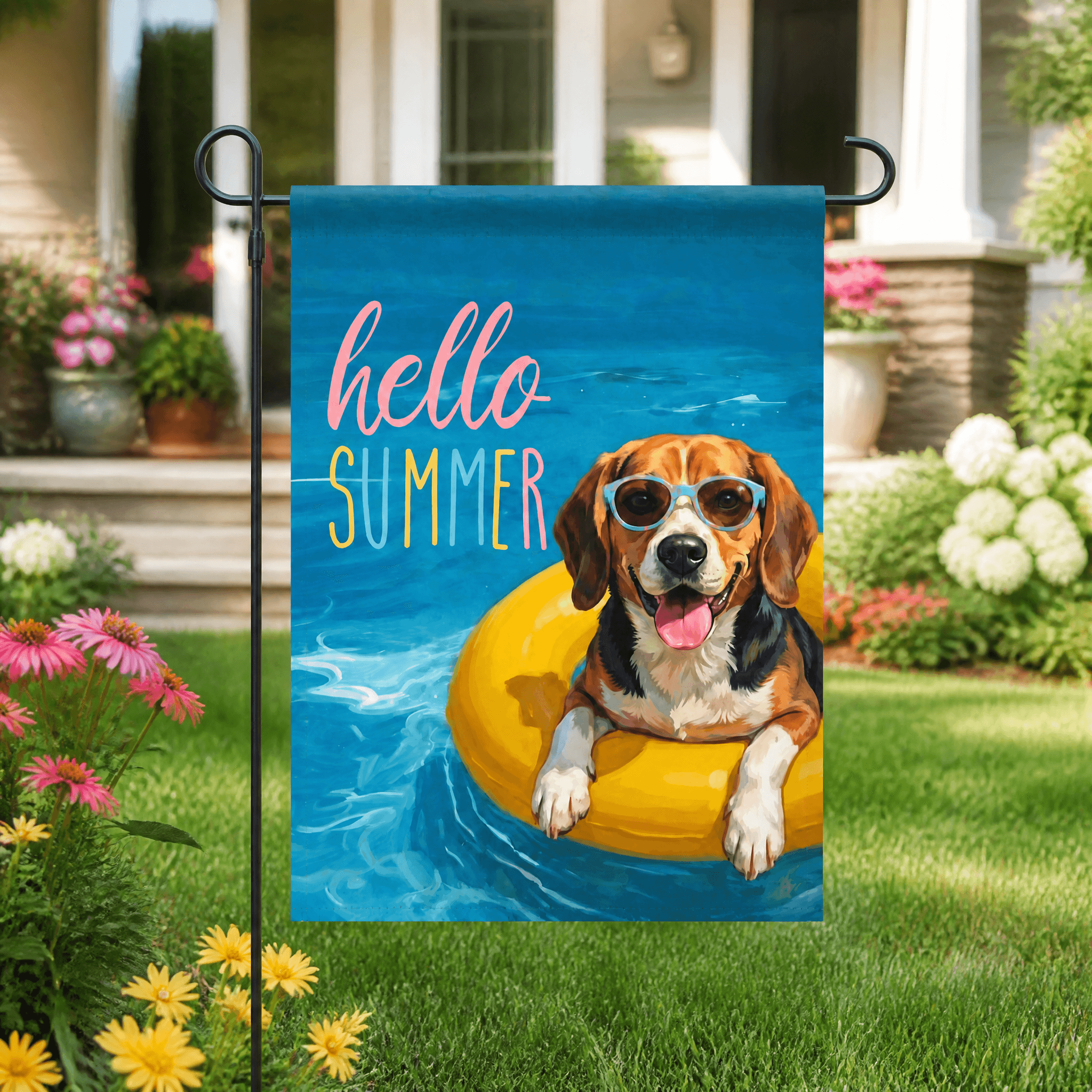Hello Summer Beagle Garden Flag