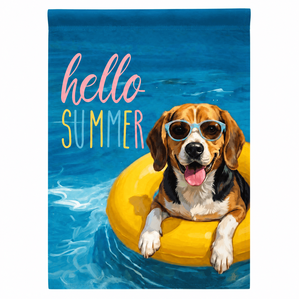 Hello Summer Beagle Garden Flag