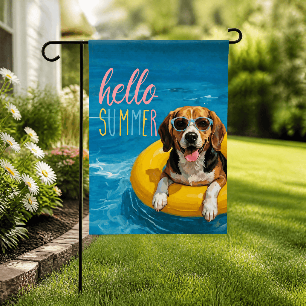 Hello Summer Beagle Garden Flag