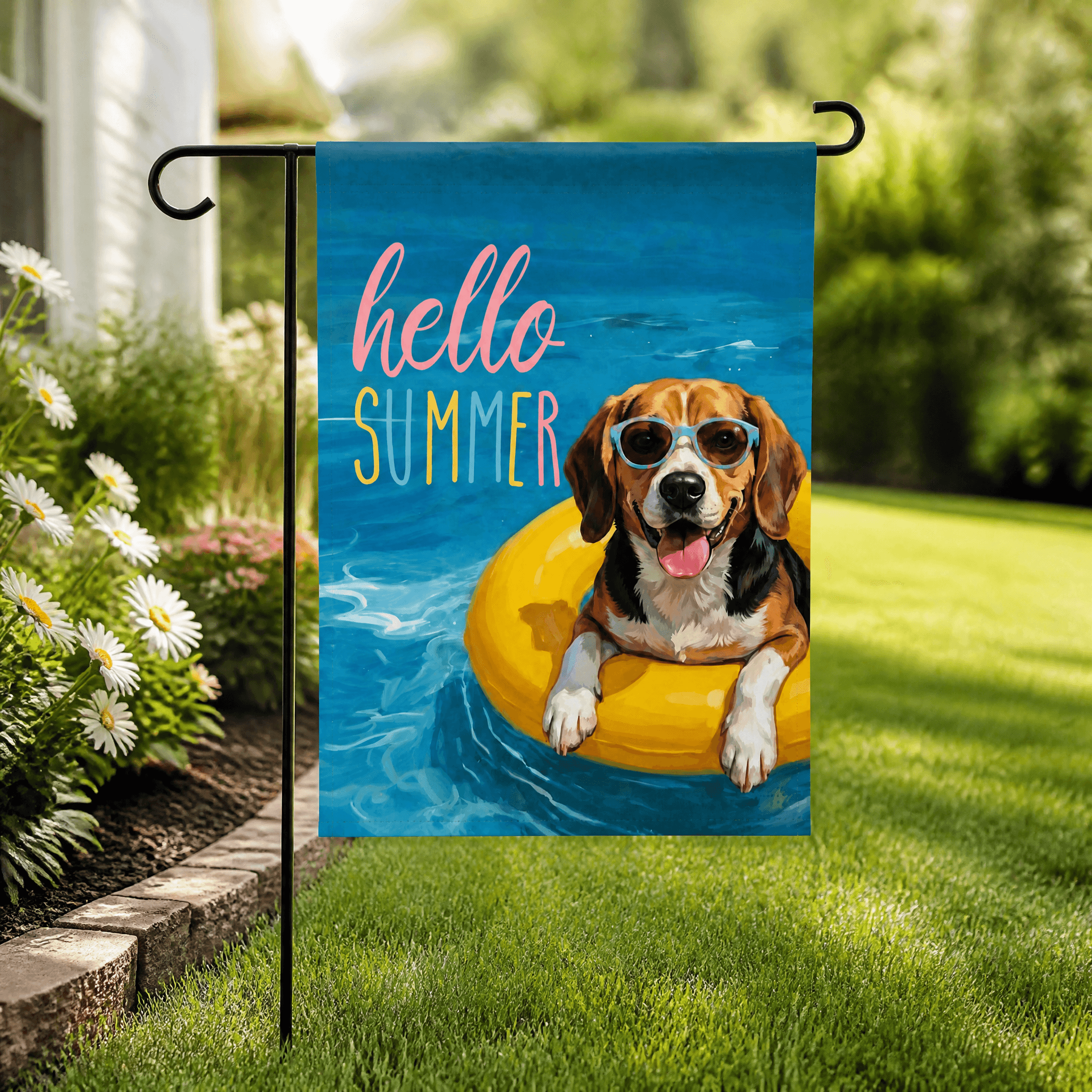 Hello Summer Beagle Garden Flag